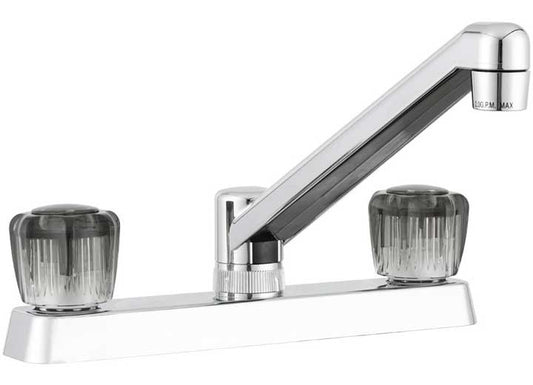 Dura Faucet Two Handle RV Kitchen Faucet – Chrome Polished with Smoked Knobs