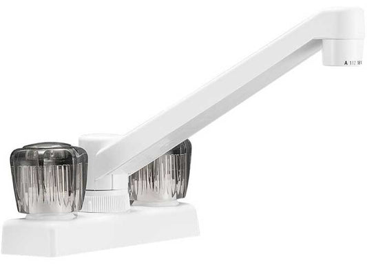 Dura Faucet Two Handle 4" Kitchen/Bar Faucet – White with Smoked Acrylic Knobs