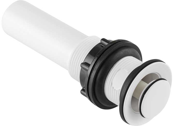 Dura Faucet Push Button Pop-Up Drain Assembly for RV Lavatory Sink without Overflow – White