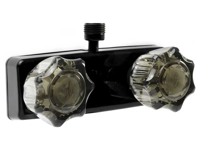 Dura Faucet RV Shower Faucet – Black with Smoked Acrylic Knobs