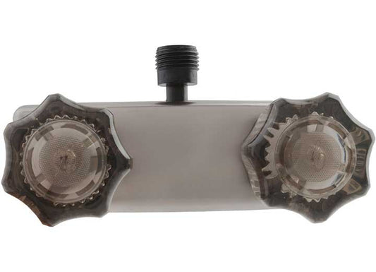 Dura Faucet RV Shower Faucet – Brushed Satin Nickel with Smoked Acrylic Knobs