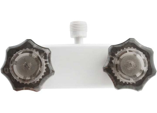 Dura Faucet RV Shower Faucet – White with Smoked Acrylic Knobs