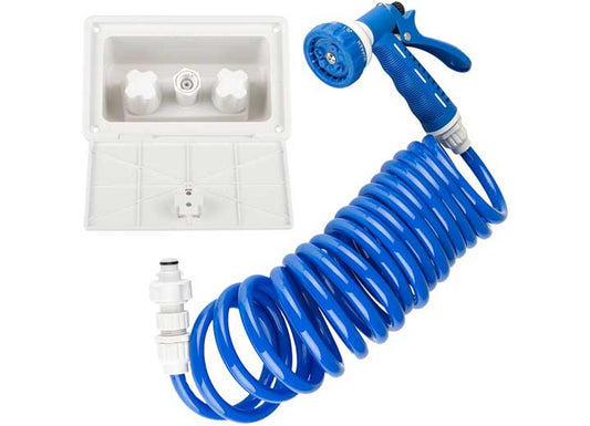 Dura Faucet RV Exterior Quick Connect Spray Box Kit – Blue/White
