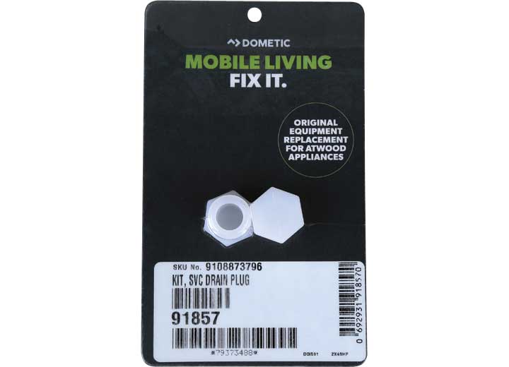 Dometic USA WATER HEATER SERVICE PARTS DRAIN PLUG KIT - 1/2IN PLASTIC (2)