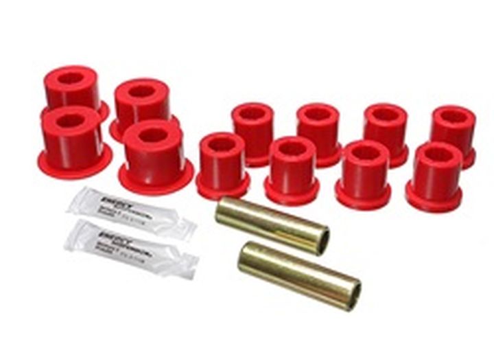 Energy Suspension REAR LEAF SPRING BUSHING SET W/FRAME SHACKLE SET-RED,PERFORMANCE POLYURETHANE