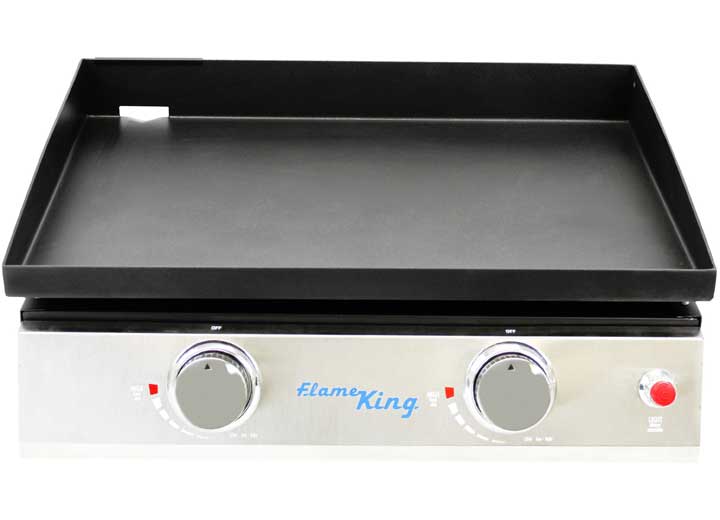 Flame King 2-BURNER PROPANE TABLETOP 22IN, HEAVY DUTY FLAT TOP CAST IRON GRIDDLE GRILL STAT