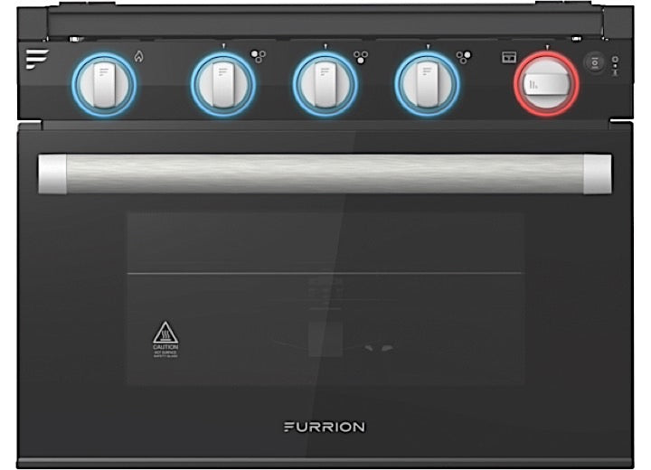 Lippert 17IN RV 3-BURNER GAS RANGE W/GLASS DOOR, 2-COLOR LED KNOB, BLACK/SILVER