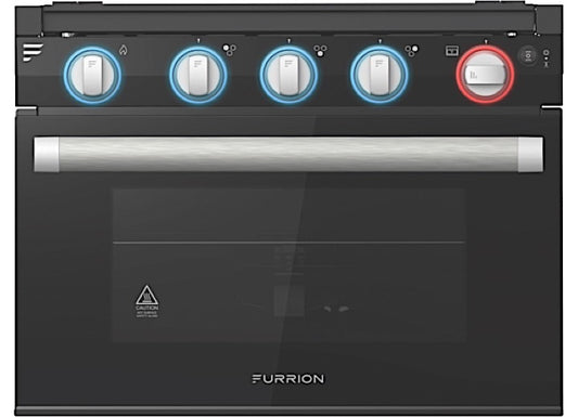 Lippert 17IN RV 3-BURNER GAS RANGE W/GLASS DOOR, 2-COLOR LED KNOB, BLACK/SILVER