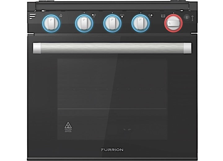 Lippert 21IN RV 3-BURNER GAS RANGE W/GLASS DOOR, 2-COLOR LED KNOB, BLACK/SILVER