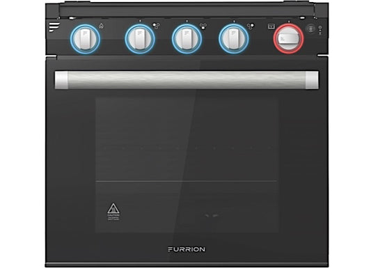 Lippert 21IN RV 3-BURNER GAS RANGE W/GLASS DOOR, 2-COLOR LED KNOB, BLACK/SILVER