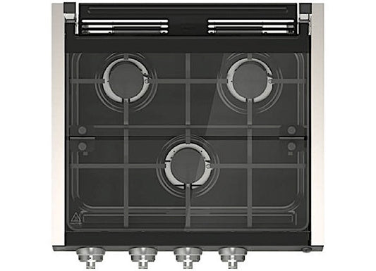 Lippert RANGE COOKTOP, MATCH W/17IN & 21IN RANGE OVEN, BLK W/LED KNOBS (PAINTED SLVR) + WIRED GRILL + GLASS