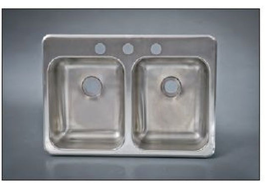 Heng's 25 X 17 X 5IN, DOUBLE BOWL SINK, LEDGEBACK 3 HOLE