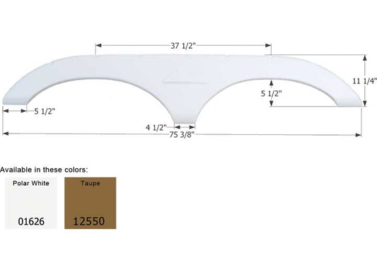 Icon Technologies Limited RV Icon Replacement Tandem Axle Fender Skirt for Keystone RVs - 75-3/8" x 11-1/4", Polar White