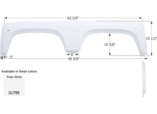 Icon Technologies Limited RV Icon Replacement Tandem Axle Fender Skirt for Cruiser RVs - 66-5/8" x 15-1/2", Polar White