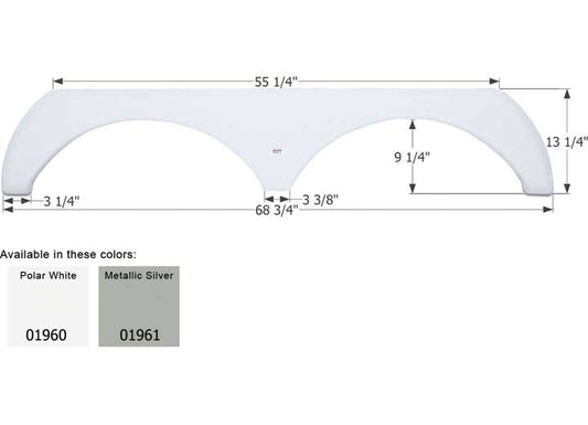 Icon Technologies Limited RV Icon Replacement Tandem Axle Fender Skirt for Thor RVs - 68-3/4" x 13-1/4", Polar White