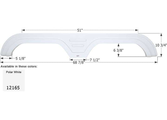 Icon Technologies Limited RV Icon Replacement Tandem Axle Fender Skirt for Carriage RVs - 68-7/8" x 10-3/4", Polar White