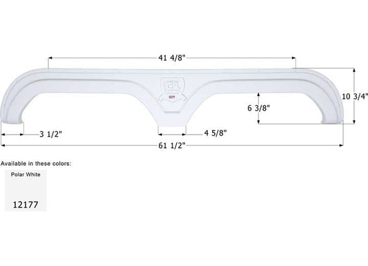Icon Technologies Limited RV Icon Replacement Tandem Axle Fender Skirt for Thor RVs - 61-1/2" x 10-3/4", Polar White