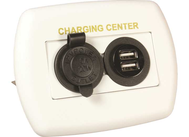 JR Products 12V/USB CHARGING CENTER, WHITE
