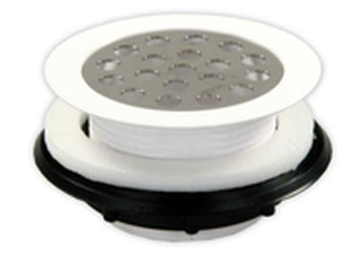 JR Products PLASTIC SHOWER STRAINER W/SHOWER GRID, WHITE