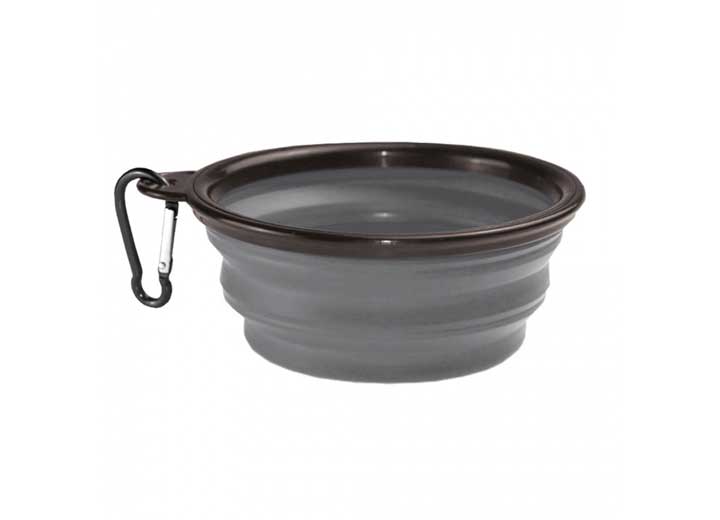 KUMA Outdoor Gear Collapsible Silicone Dog Bowl with Carabiner – 34 oz., Grey/Black
