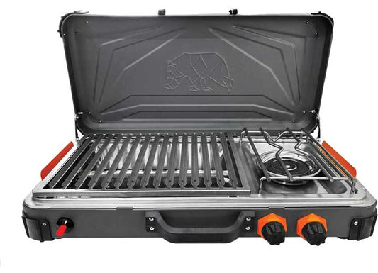 KUMA Outdoor Gear Grill & 1-Burner Propane Camp Stove – Graphite/Orange