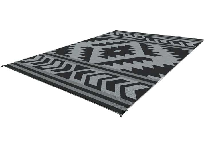 KUMA Outdoor Gear Reversible Outdoor Mat – 9’ x 9’, Santa Fe Boho, Black/Grey