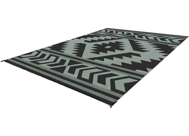 KUMA Outdoor Gear Reversible Outdoor Mat – 9’ x 9’, Santa Fe Boho, Black/ Sage