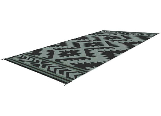 KUMA Outdoor Gear Reversible Outdoor Mat – 18’ x 9’, Santa Fe Boho, Black/Sage