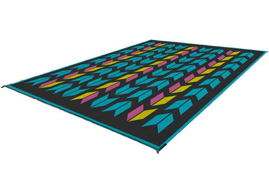 KUMA Outdoor Gear Reversible Outdoor Mat – 9’ x 9’, Chevron, Lollipop (Teal/Pink/Yellow/Black)