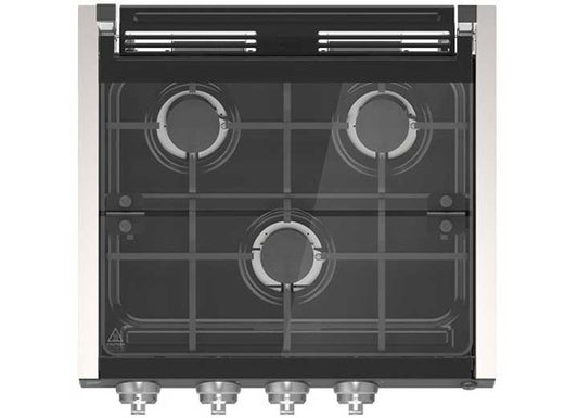 Lippert RANGE COOKTOP, MATCH W/17IN & 21IN RANGE OVEN, SS W/LED KNOBS (PAINTED SLVR) + WIRED GRILL + GLASS