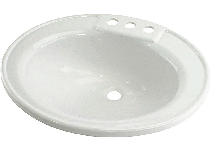 Lippert 17IN X 20IN OVAL LAVATORY SINK; 3 FAUCET HOLES - WHITE