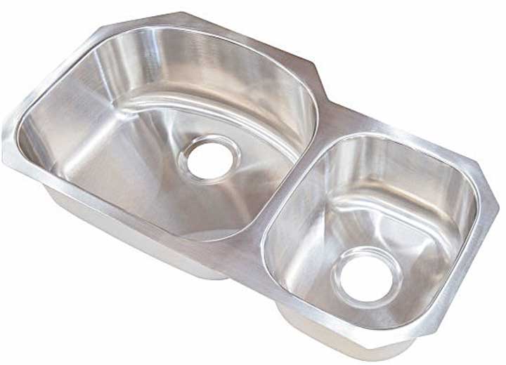 Lippert 32X17X7 STAINLESS STEEL OFFSET DOUBLE BOWL SINK; DRAWN; 20 GA (UNDER MOUNT)