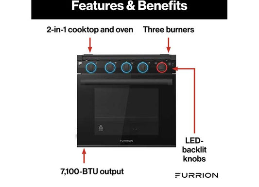 Lippert FURRION 21 IN ALL GLASS GAS RANGE - 2 COLOR LED KNOB - BG WITH SILVER HANDLE