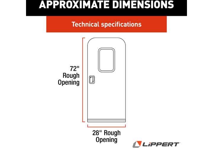 Lippert RV Entry Door - Radius, Right Hand Orientation, 28"W x 72"H, Polar White w/White Window Frame
