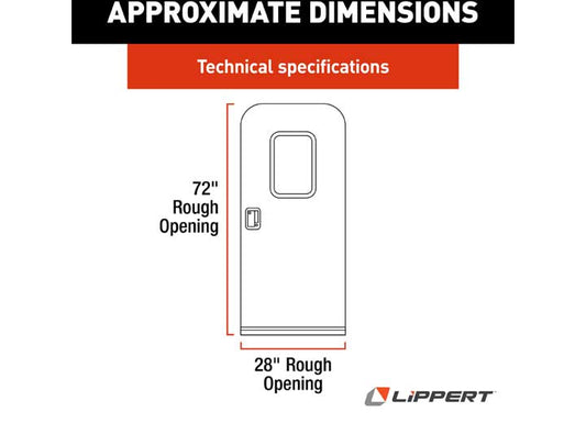 Lippert RV Entry Door - Radius, Right Hand Orientation, 28"W x 72"H, Polar White w/White Window Frame