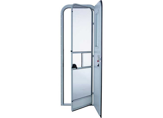 Lippert RV Entry Door - Radius, Right Hand Orientation, 32"W x 72"H, Polar White w/White Window Frame
