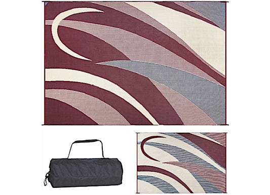 MG Innovative Ming’s Mark Stylish Camping 8 ft. x 12 ft. Graphic Mat - Burgundy/Black