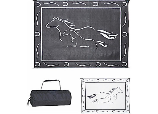 MG Innovative Ming’s Mark Stylish Camping 8 ft. x 11 ft. Galloping Horses - Black/White