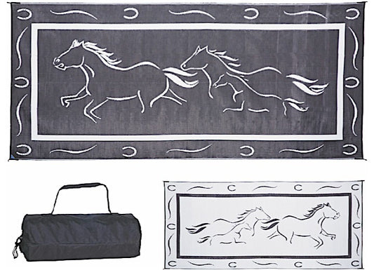 MG Innovative Ming’s Mark Stylish Camping 8 ft. x 18 ft. Galloping Horses - Black/White