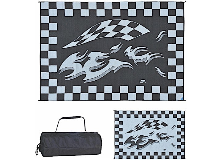 MG Innovative Ming’s Mark Stylish Camping 8 ft. x 12 ft. Checkered Black Flag Mat