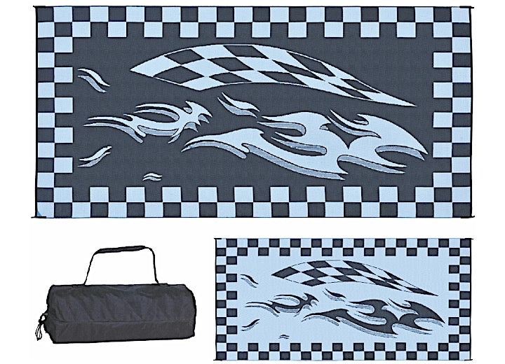 MG Innovative Ming’s Mark Stylish Camping 8 ft. x 16 ft. Checkered Black Flag Mat