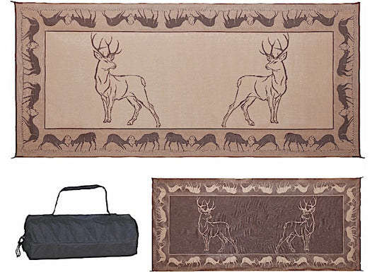 MG Innovative Ming’s Mark Stylish Camping 8 ft. x 18 ft. Deer Mat - Black/Brown/Beige