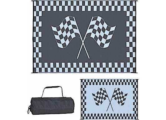 MG Innovative Ming’s Mark Stylish Camping 6 ft. x 9 ft. Racing Flag Mat - Black/White