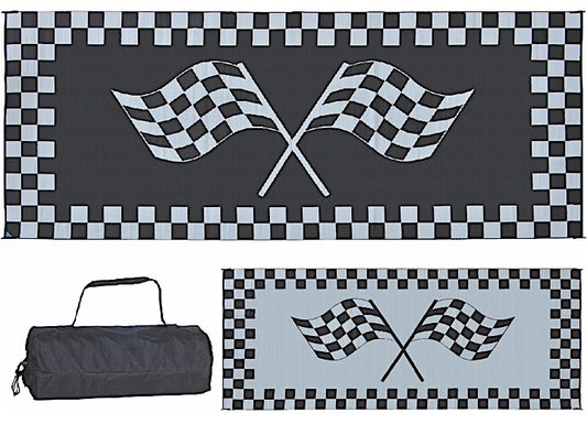 MG Innovative Ming’s Mark Stylish Camping 8 ft. x 20 ft. Racing Flag Mat - Black/White