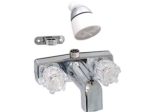 Valterra Products LLC TUB/SHOWER DIV FAUCET W/ NUT & SHOWER HEAD, 4IN, 2 KNOB, BRASS, CHROME