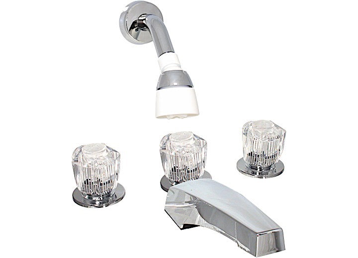 Valterra Products LLC GARDEN TUB FAUCET W/ SHOWER DIVERTER, 8IN, 3 KNOB, BRASS, CHROME