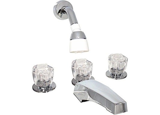 Valterra Products LLC GARDEN TUB FAUCET W/ SHOWER DIVERTER, 8IN, 3 KNOB, BRASS, CHROME