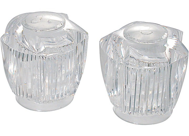 Valterra Products LLC CLEAR ACRYLIC KNOB HANDLES, 1 PAIR, HOT & COLD BUTTONS, SCREWS