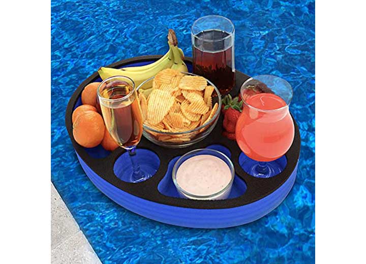 Polar Whale Products Polar Whale Floating Round Drink Holder Refreshment Table Tray, Blue/Black, 17"