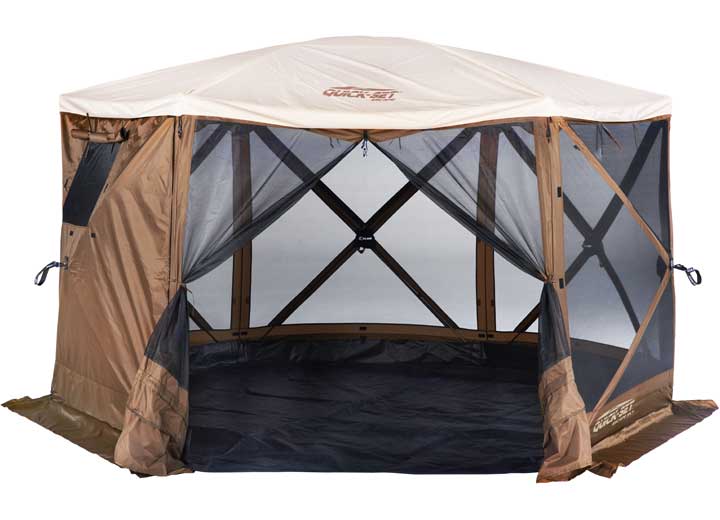 Quick-Set by Clam Quick-Set Clam Escape Sky Camper 6-Sided Screen Shelter w/Screen Roof/RainFly/WindPanels/Floor, Brown
